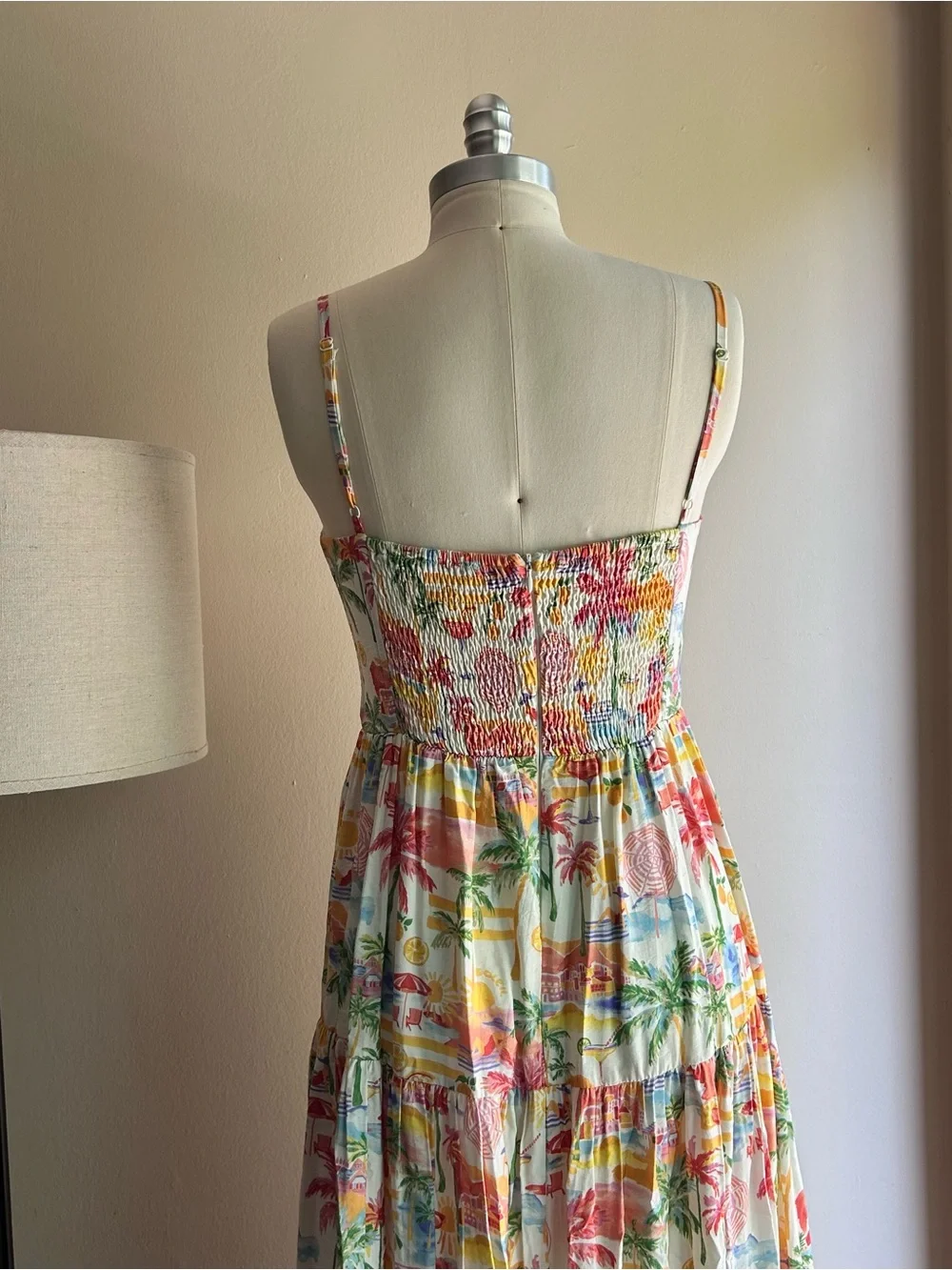 Aqua White Multi Tropical Print Maxi Dress